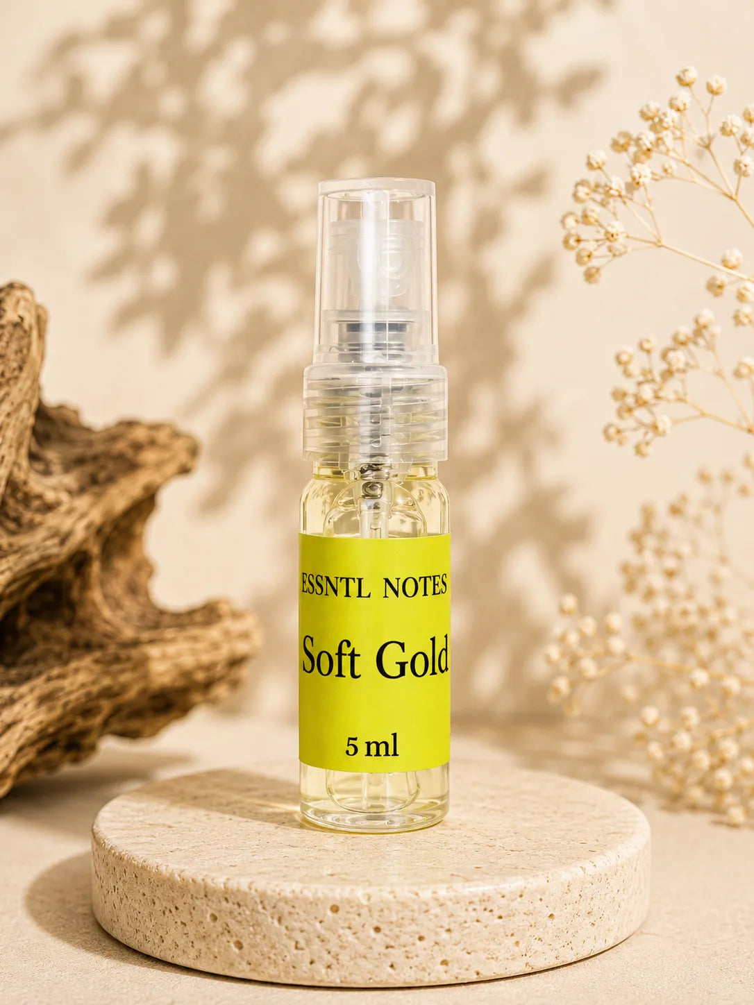ESSNTL NOTES Soft Gold Warm Radiant Amber Vanilla 5ml perfume sample for fragrance discovery and gifting