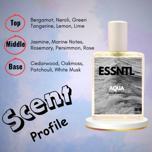 ESSNTL Aqua Perfume - Timeless & Elegant Marine Citrus Fragrance | 50ml Eau de Parfum | Fresh, Breezy & Uplifting Scent | Long-Lasting Everyday Fragrance | Classic & Clean Scent for Men