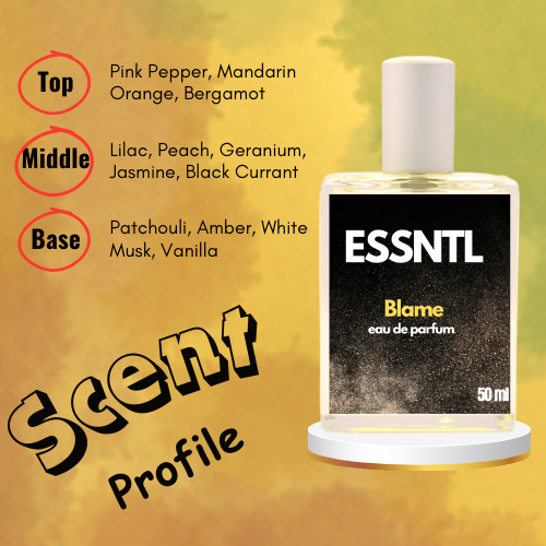 ESSNTL Blame Perfume - Sensual & Bold Amber Woody Fragrance | 50ml Eau de Parfum | Spicy, Warm & Addictive Scent | Long-Lasting Confident Fragrance | Classic & Clean Scent for Men
