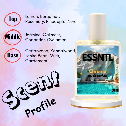 ESSNTL Chroma Perfume - Fresh & Vibrant Citrus Aquatic Fragrance | 50ml Eau de Parfum | Crisp, Refreshing & Invigorating Scent | Long-Lasting Everyday Fragrance | Classic & Clean Scent for Men