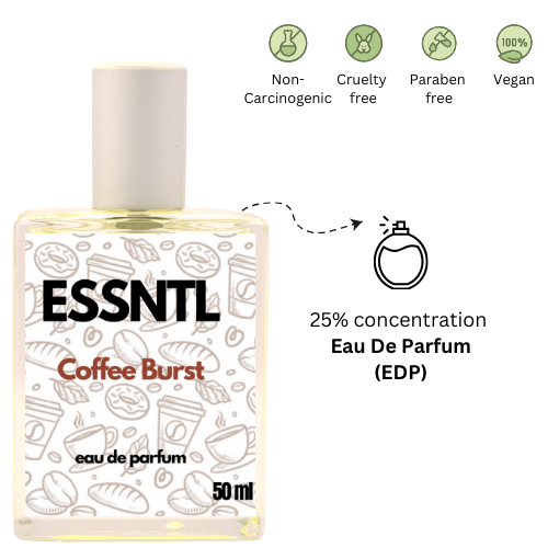 ESSNTL Coffee Burst Perfume - Bold & Comforting Coffee-Vanilla Fragrance | 50ml Eau de Parfum | 20ml Eau de Parfum | Creamy, Addictive & Aromatic Scent | Long-Lasting Cozy Perfume for Men & Women | A Caffeine Kick with Sweet Depth
