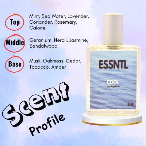 ESSNTL Cool Perfume - Refreshing & Aquatic Fresh Fragrance | 50ml Eau de Parfum | Crisp, Invigorating & Clean Scent | Long-Lasting Sporty Fragrance | Classic & Clean Scent for Men