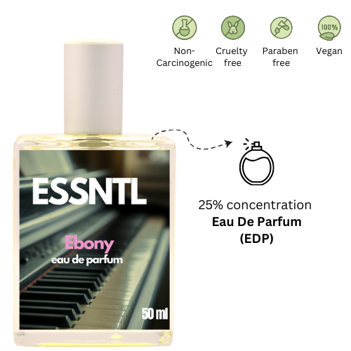 ESSNTL Ebony Perfume - Sensual & Addictive Warm Spicy Fragrance | 50ml Eau de Parfum | Sweet, Bold & Seductive Scent | Long-Lasting Nighttime Fragrance | Classic & Clean Scent for Women