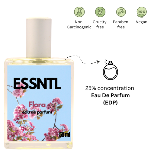 ESSNTL Flora Perfume - Elegant & Feminine Floral Fruity Fragrance | 50ml Eau de Parfum | Romantic, Delicate & Graceful Scent | Long-Lasting Luxury Scent for Women | Classic & Clean Scent for Women