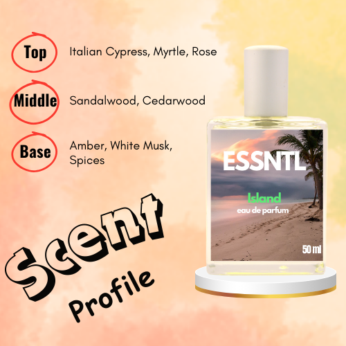 ESSNTL Island Perfume - Exotic & Tranquil Woody Aromatic Fragrance | 50ml Eau de Parfum | Warm, Relaxing & Natural Scent | Long-Lasting Earthy Fragrance | Classic & Clean Scent for Men