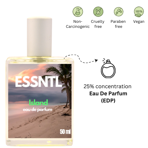 ESSNTL Island Perfume - Exotic & Tranquil Woody Aromatic Fragrance | 50ml Eau de Parfum | Warm, Relaxing & Natural Scent | Long-Lasting Earthy Fragrance | Classic & Clean Scent for Men