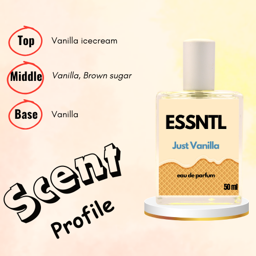 ESSNTL Just Vanilla Perfume - Creamy & Sweet Gourmand Vanilla Fragrance | 50ml Eau de Parfum | 20ml Eau de Parfum | Ice Cream-Like, Soft & Irresistible Scent | Long-Lasting Comfort Perfume Women | Pure Vanilla Delight with a Sugary Hug