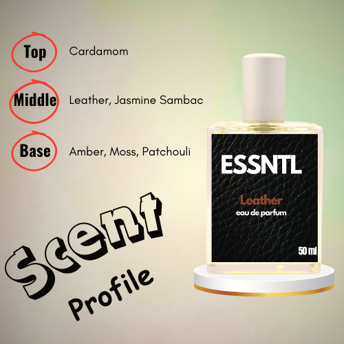 ESSNTL Leather Perfume - Rich & Sensual Leather Spicy Fragrance | 50ml Eau de Parfum | Deep, Smoky & Intense Scent | Long-Lasting Signature Fragrance | Classic & Clean Scent for Men
