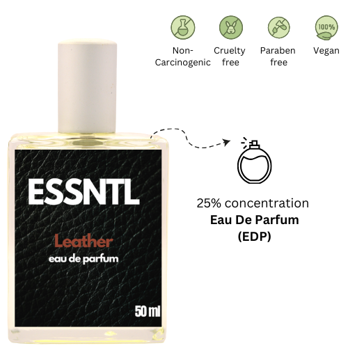 ESSNTL Leather Perfume - Rich & Sensual Leather Spicy Fragrance | 50ml Eau de Parfum | Deep, Smoky & Intense Scent | Long-Lasting Signature Fragrance | Classic & Clean Scent for Men