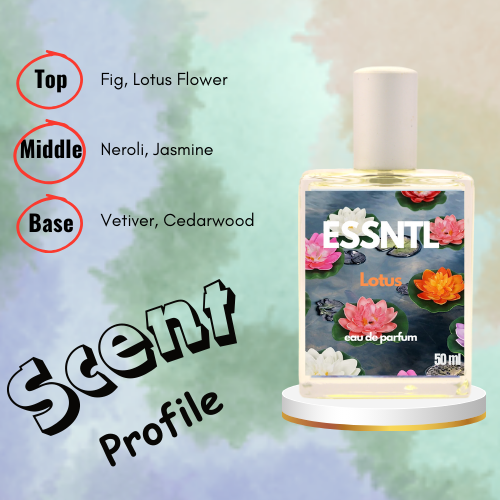 ESSNTL Lotus Perfume - Fresh & Tranquil Fruity Floral Fragrance | 50ml Eau de Parfum | Soft, Elegant & Uplifting Scent | Long-Lasting Luxury Scent for Men & Women | Serene & Refreshing Essence