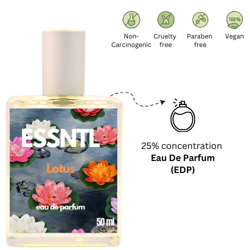ESSNTL Lotus Perfume - Fresh & Tranquil Fruity Floral Fragrance | 50ml Eau de Parfum | Soft, Elegant & Uplifting Scent | Long-Lasting Luxury Scent for Men & Women | Serene & Refreshing Essence