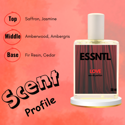 ESSNTL Love Perfume - Sensual & Addictive Sweet Woody Fragrance | 50ml Eau de Parfum | Warm, Amber & Floral Scent | Long-Lasting Luxury Fragrance | Classic & Clean Scent for Men & Women