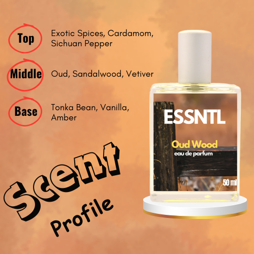 ESSNTL Oud Wood Perfume - Mysterious & Exotic Oud Woody Fragrance | 50ml Eau de Parfum | Warm, Smoky & Luxurious Scent | Long-Lasting Statement Fragrance | Classic & Clean Scent for Men