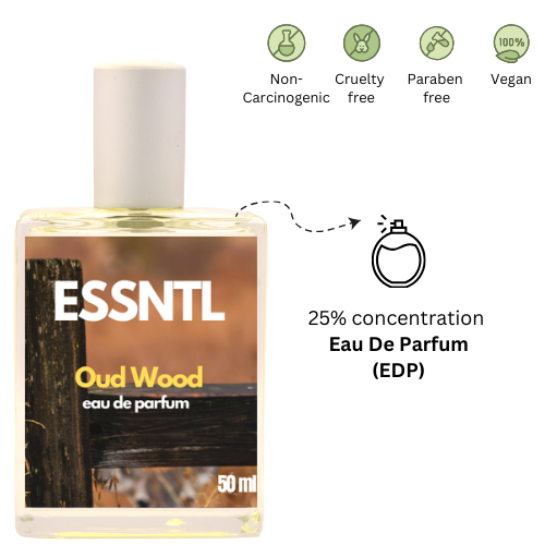 ESSNTL Oud Wood Perfume - Mysterious & Exotic Oud Woody Fragrance | 50ml Eau de Parfum | Warm, Smoky & Luxurious Scent | Long-Lasting Statement Fragrance | Classic & Clean Scent for Men