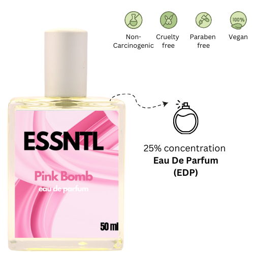 ESSNTL Pink Bomb Perfume - Playful & Feminine Fruity Floral Fragrance | 50ml Eau de Parfum | Sweet, Bright & Captivating Scent | Long-Lasting Youthful Fragrance | Classic & Clean Scent for Women