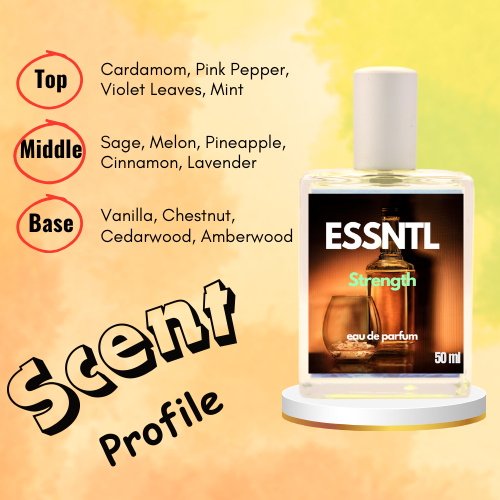 ESSNTL Strength Perfume - Warm & Addictive Spicy Oriental Fragrance | 50ml Eau de Parfum | Sweet, Inviting & Masculine Scent | Long-Lasting Luxury Scent for Men | Modern & Confident Charm