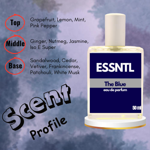 ESSNTL The Blue Perfume - Timeless & Sophisticated Citrus Woody Fragrance | 50ml Eau de Parfum | Fresh, Crisp & Clean Scent | Long-Lasting Luxury Fragrance | Classic & Clean Scent for Men