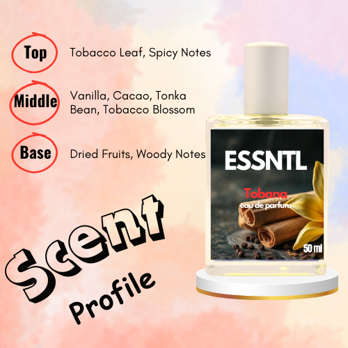 ESSNTL Tobana Perfume - Warm & Opulent Tobacco Vanilla Fragrance | 50ml Eau de Parfum | Sweet, Spicy & Luxurious Scent | Long-Lasting Bold Fragrance | Classic & Clean Scent for Men
