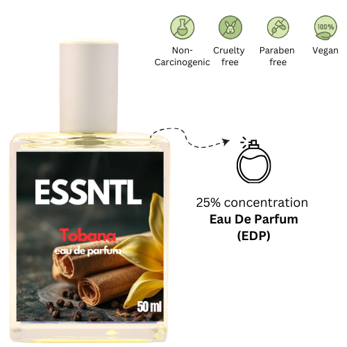 ESSNTL Tobana Perfume - Warm & Opulent Tobacco Vanilla Fragrance | 50ml Eau de Parfum | Sweet, Spicy & Luxurious Scent | Long-Lasting Bold Fragrance | Classic & Clean Scent for Men