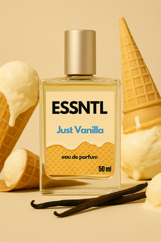 ESSNTL Just Vanilla Perfume - Creamy & Sweet Gourmand Vanilla Fragrance | 50ml Eau de Parfum | 20ml Eau de Parfum | Ice Cream-Like, Soft & Irresistible Scent | Long-Lasting Comfort Perfume Women | Pure Vanilla Delight with a Sugary Hug