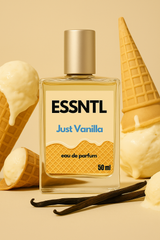ESSNTL Just Vanilla Perfume - Creamy & Sweet Gourmand Vanilla Fragrance | 50ml Eau de Parfum | 20ml Eau de Parfum | Ice Cream-Like, Soft & Irresistible Scent | Long-Lasting Comfort Perfume Women | Pure Vanilla Delight with a Sugary Hug