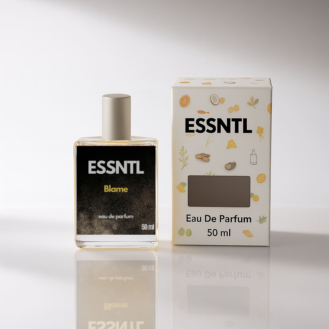 ESSNTL Blame Perfume - Sensual & Bold Amber Woody Fragrance | 50ml Eau de Parfum | 20ml Eau de Parfum | Spicy, Warm & Addictive Scent | Long-Lasting Confident Fragrance | Classic & Clean Scent for Men