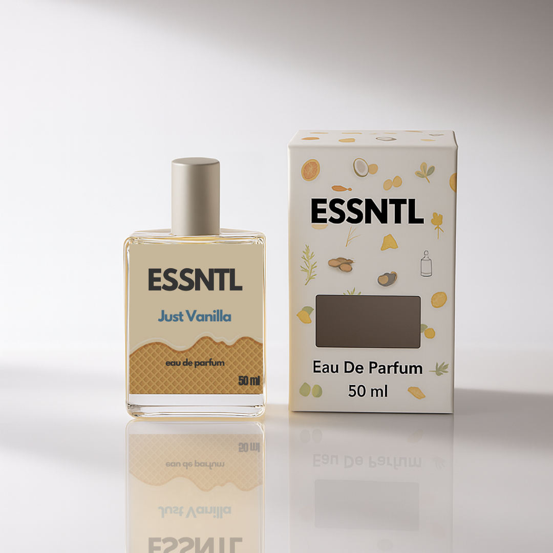 ESSNTL Just Vanilla Perfume - Creamy & Sweet Gourmand Vanilla Fragrance | 50ml Eau de Parfum | 20ml Eau de Parfum | Ice Cream-Like, Soft & Irresistible Scent | Long-Lasting Comfort Perfume Women | Pure Vanilla Delight with a Sugary Hug