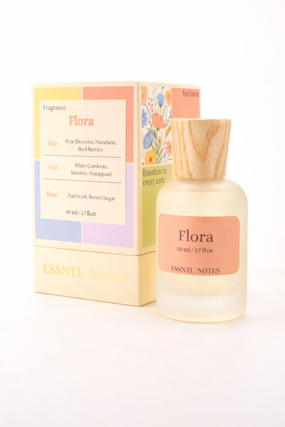 ESSNTL NOTES Flora Perfume - Elegant & Floral Fruity Fragrance | 50ml Eau de Parfum | Romantic, Delicate & Graceful Scent | Long-Lasting Luxury Scent for both | Classic & Clean Scent
