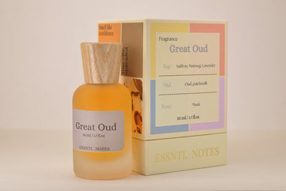 ESSNTL NOTES Great Oud Perfume – Powerful & Regal Spiced Oud Fragrance | 50ml Eau de Parfum | Deep, Dark & Commanding Scent | Long-Lasting Unisex Luxury Perfume | Majestic, Dominant Signature Vibe for Men & Women