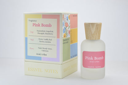 ESSNTL NOTES Pink Bomb Perfume - Playful & Fruity Floral Fragrance | 50ml Eau de Parfum | Sweet, Bright & Captivating Scent | Long-Lasting Youthful Fragrance | Classic & Clean Scent for Men & Women