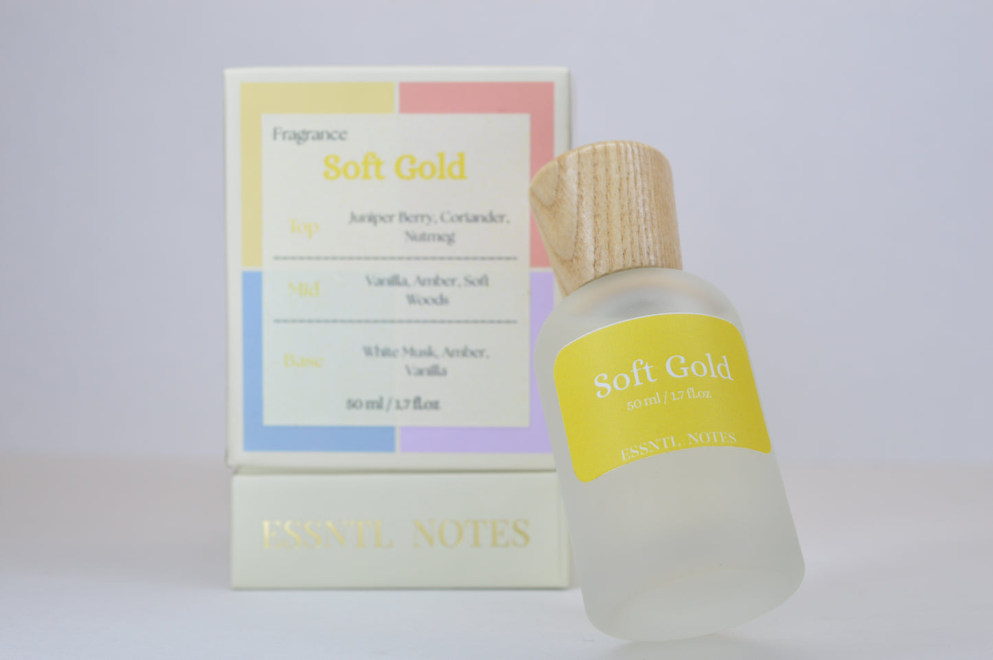 ESSNTL NOTES Soft Gold Perfume – Warm & Radiant Amber Vanilla Fragrance | 50ml Eau de Parfum | Smooth, Cozy & Elegant Scent | Long-Lasting Unisex Luxury Perfume | Soft, Golden Signature Vibe