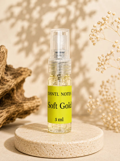 ESSNTL NOTES Soft Gold Warm Radiant Amber Vanilla 5ml perfume sample for fragrance discovery and gifting