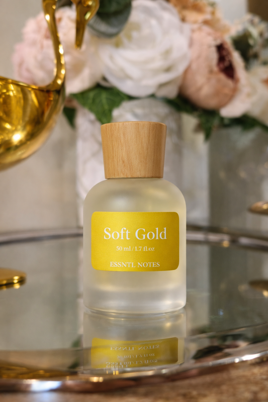 ESSNTL NOTES Soft Gold Perfume – Warm & Radiant Amber Vanilla Fragrance | 50ml Eau de Parfum | Smooth, Cozy & Elegant Scent | Long-Lasting Unisex Luxury Perfume | Soft, Golden Signature Vibe