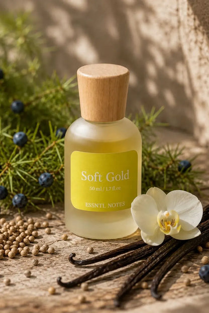 ESSNTL NOTES Soft Gold Warm Radiant Amber Vanilla 50ml , premium fragrance ideal for gifting