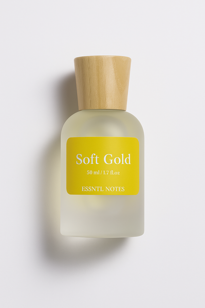 ESSNTL NOTES Soft Gold Perfume – Warm & Radiant Amber Vanilla Fragrance | 50ml Eau de Parfum | Smooth, Cozy & Elegant Scent | Long-Lasting Unisex Luxury Perfume | Soft, Golden Signature Vibe
