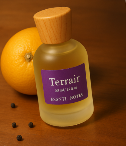 ESSNTL NOTES Terrair Perfume – Earthy & Sophisticated Woody Citrus Fragrance | 50ml Eau de Parfum | Fresh, Mineral & Refined Scent | Long-Lasting Luxury Perfume for Men & Women | Grounded, Timeless Signature Vibe