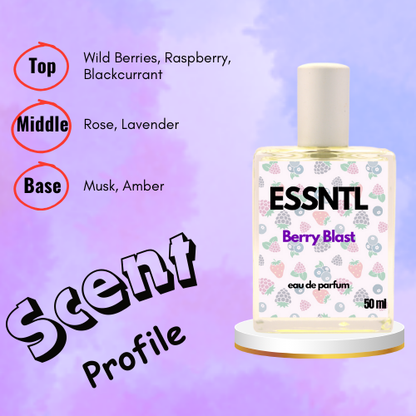 ESSNTL Berry Blast Perfume - Juicy & Playful Fruity Fragrance | 50ml Eau de Parfum | 20ml Eau de Parfum | Sweet, Vibrant & Energetic Scent | Long-Lasting Youthful Perfume for All | Bold Berry Pop with a Fun Twist