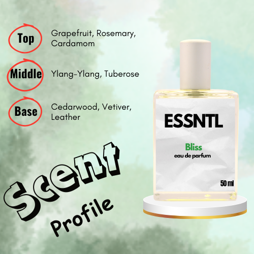 ESSNTL Bliss Perfume - Crisp & Clean Fresh Woody Fragrance | 50ml Eau de Parfum | Soft, Subtle & Inviting Scent | Long-Lasting Refreshing Fragrance | Classic & Clean Scent for Men
