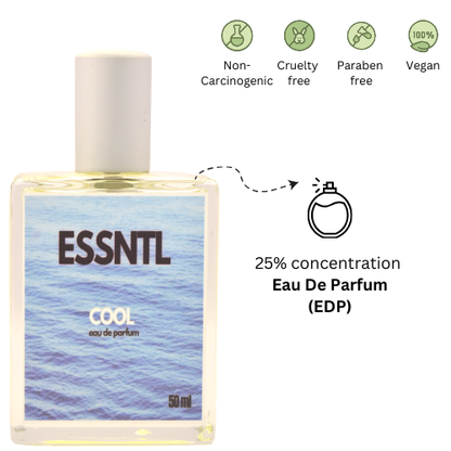 ESSNTL Cool Perfume - Refreshing & Aquatic Fresh Fragrance | 50ml Eau de Parfum | Crisp, Invigorating & Clean Scent | Long-Lasting Sporty Fragrance | Classic & Clean Scent for Men