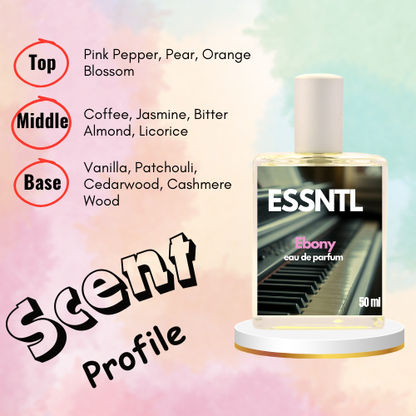 ESSNTL Ebony Perfume - Sensual & Addictive Warm Spicy Fragrance | 50ml Eau de Parfum | Sweet, Bold & Seductive Scent | Long-Lasting Nighttime Fragrance | Classic & Clean Scent for Women