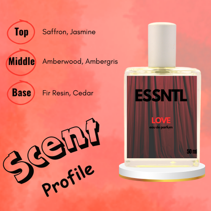 ESSNTL Love Perfume - Sensual & Addictive Sweet Woody Fragrance | 50ml Eau de Parfum | Warm, Amber & Floral Scent | Long-Lasting Luxury Fragrance | Classic & Clean Scent for Men & Women
