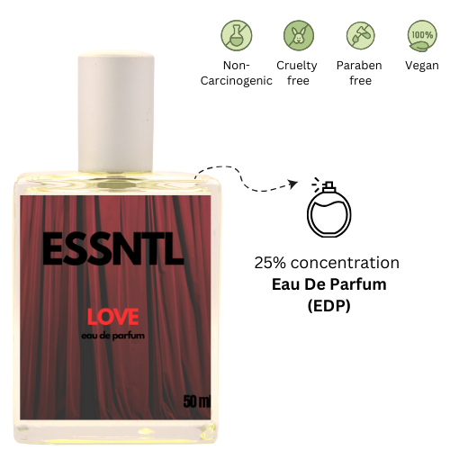 ESSNTL Love Perfume - Sensual & Addictive Sweet Woody Fragrance | 50ml Eau de Parfum | Warm, Amber & Floral Scent | Long-Lasting Luxury Fragrance | Classic & Clean Scent for Men & Women