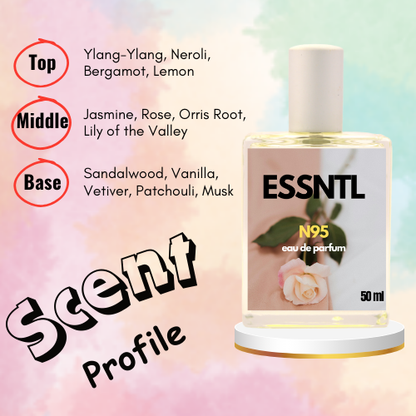 ESSNTL N95 Perfume - Legendary & Elegant Floral Aldehyde Fragrance | 50ml Eau de Parfum | Powdery, Sophisticated & Timeless Scent | Long-Lasting Signature Fragrance | Classic & Clean Scent for Women