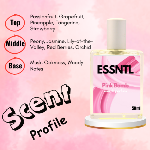 ESSNTL Pink Bomb Perfume - Playful & Feminine Fruity Floral Fragrance | 50ml Eau de Parfum | Sweet, Bright & Captivating Scent | Long-Lasting Youthful Fragrance | Classic & Clean Scent for Women