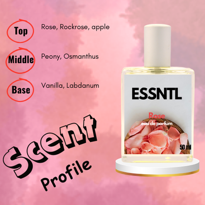 ESSNTL Rose Perfume - Delicate & Sensual Floral Musky Fragrance | 50ml Eau de Parfum | Soft, Powdery & Romantic Scent | Long-Lasting Elegant Fragrance | Classic & Clean Scent for Women