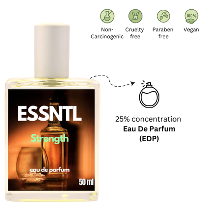 ESSNTL Strength Perfume - Warm & Addictive Spicy Oriental Fragrance | 50ml Eau de Parfum | Sweet, Inviting & Masculine Scent | Long-Lasting Luxury Scent for Men | Modern & Confident Charm