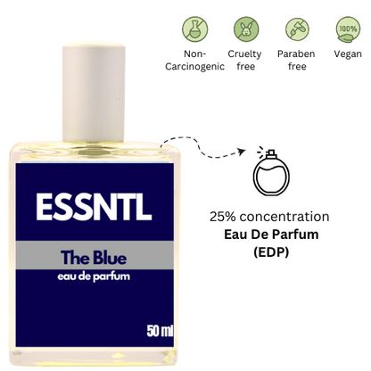 ESSNTL The Blue Perfume - Timeless & Sophisticated Citrus Woody Fragrance | 50ml Eau de Parfum | Fresh, Crisp & Clean Scent | Long-Lasting Luxury Fragrance | Classic & Clean Scent for Men